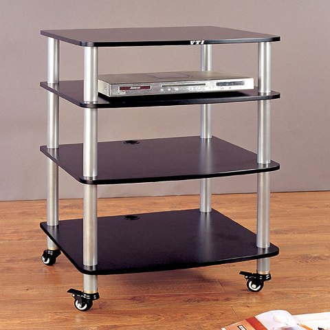 Picture of VTI Manufacturing AR404SB 4 Silver Poles 4 Black Shelves With Caster AV Stand