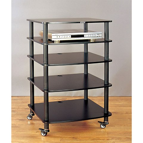 Picture of VTI Manufacturing AR405BB 4 Black Poles 5 Black Shelves With Caster AV Stand