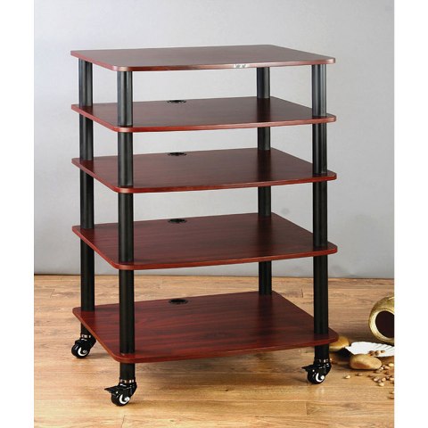 Picture of VTI Manufacturing AR405BC 4 Black Poles 5 Cherry Shelves With Caster AV Stand