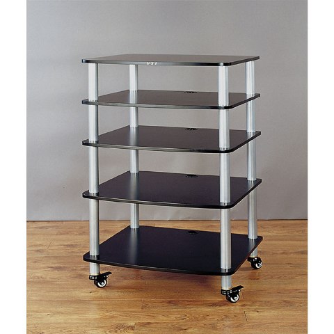 Picture of VTI Manufacturing AR405SB 4 Silver Poles 5 Black Shelves With Caster AV Stand