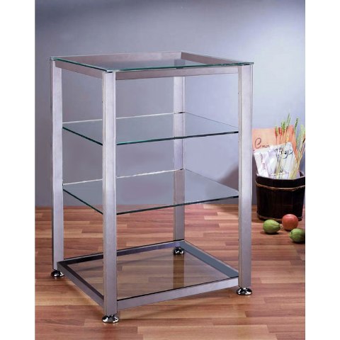Picture of VTI Manufacturing EGR404S 4 Silver Poles 4 Clear Glass Shelves AV Stand