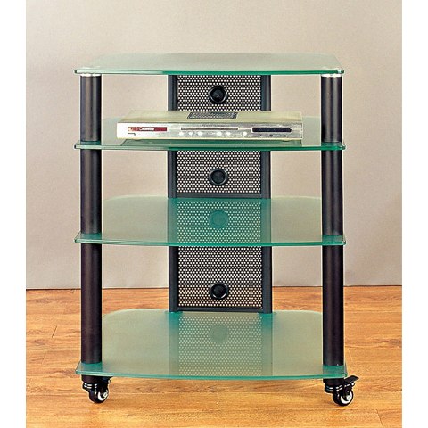 Picture of VTI Manufacturing NGR404BF Black Poles 4 Frosted Glass Shelves AV Stand