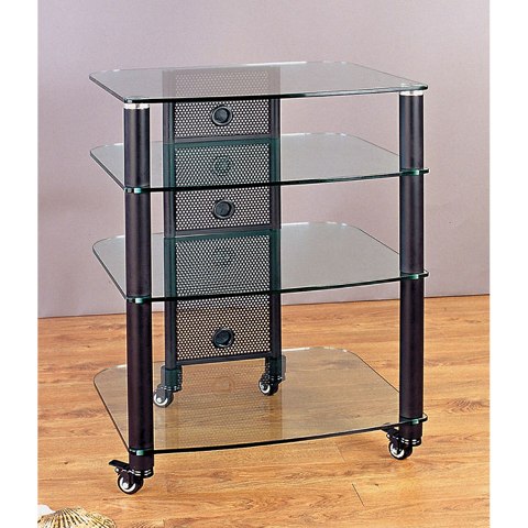 Picture of VTI Manufacturing NGR404BW Black Poles 4 Clear Glass Shelves AV Stand
