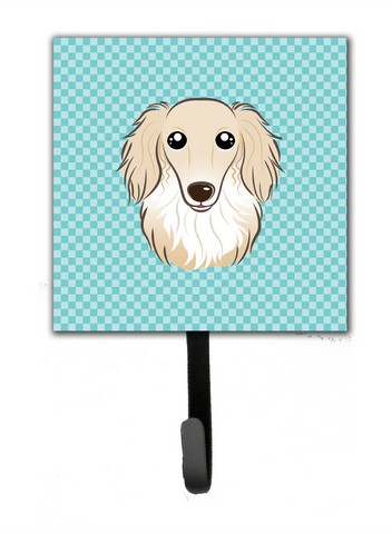 Checkerboard Blue Longhair Creme Dachshund Leash & Key Holder