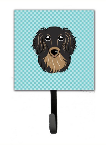 Checkerboard Blue Longhair Black And Tan Dachshund Leash & Key Holder