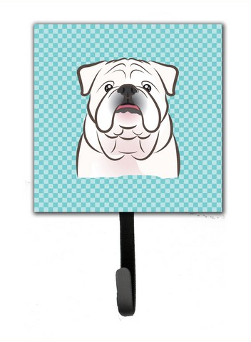 Checkerboard Blue White English Bulldog Leash & Key Holder