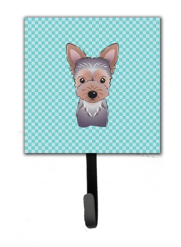 Checkerboard Blue Yorkie Puppy Leash & Key Holder