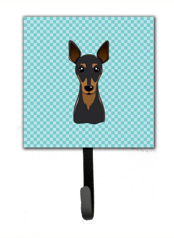 Checkerboard Blue Min Pin Leash & Key Holder