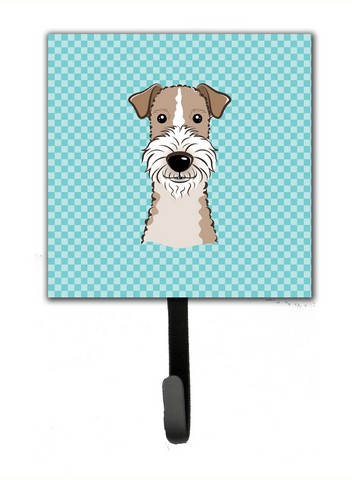 Checkerboard Blue Wire Haired Fox Terrier Leash & Key Holder