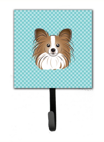 Checkerboard Blue Papillon Leash & Key Holder