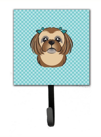 Checkerboard Blue Chocolate Brown Shih Tzu Leash & Key Holder