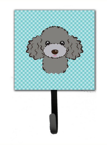 Checkerboard Blue Silver Gray Poodle Leash & Key Holder