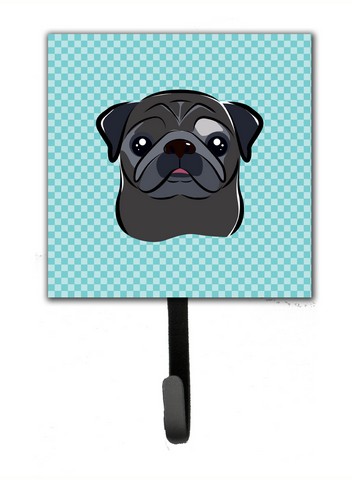 Checkerboard Blue Black Pug Leash & Key Holder