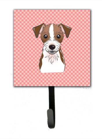 Checkerboard Pink Jack Russell Terrier Leash & Key Holder