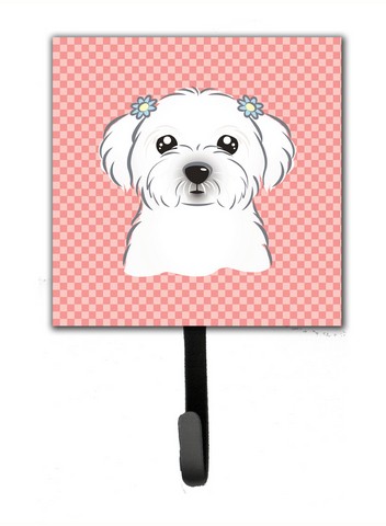Checkerboard Pink Maltese Leash & Key Holder