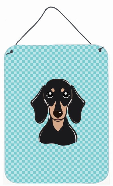 Checkerboard Blue Smooth Black And Tan Dachshund Wall and Door Hanging Prints