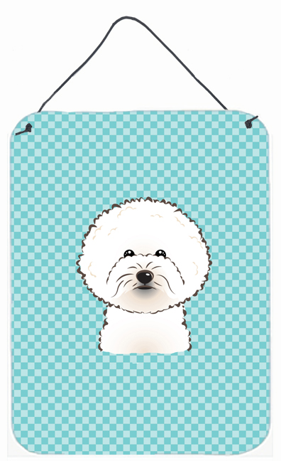 Checkerboard Blue Bichon Frise Wall and Door Hanging Prints