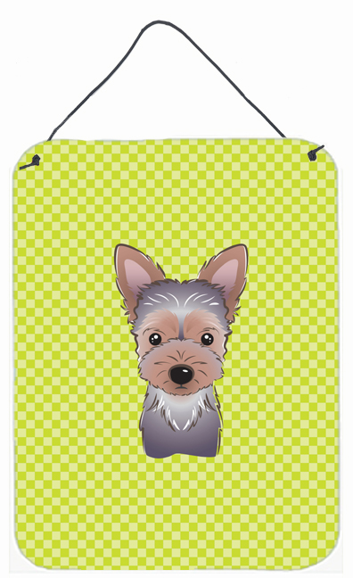 Checkerboard Lime Green Yorkie Puppy Wall and Door Hanging Prints