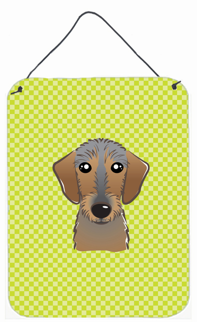 Checkerboard Lime Green Wirehaired Dachshund Wall and Door Hanging Prints