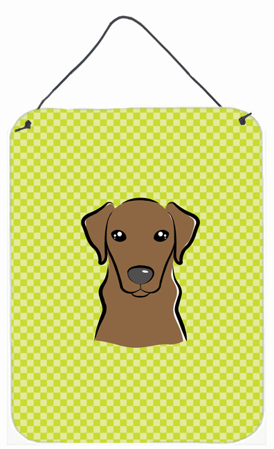 Checkerboard Lime Green Chocolate Labrador Wall and Door Hanging Prints