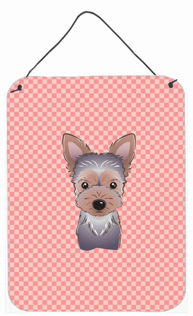 Checkerboard Pink Yorkie Puppy Wall and Door Hanging Prints