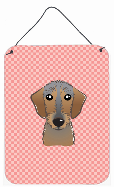 Checkerboard Pink Wirehaired Dachshund Wall and Door Hanging Prints