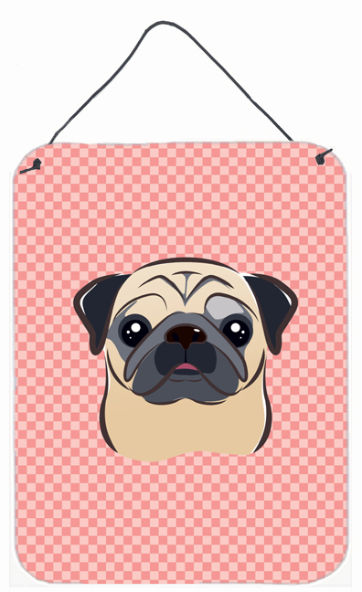 Checkerboard Pink Fawn Pug Wall and Door Hanging Prints