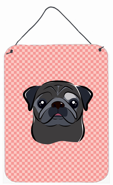 Checkerboard Pink Black Pug Wall and Door Hanging Prints