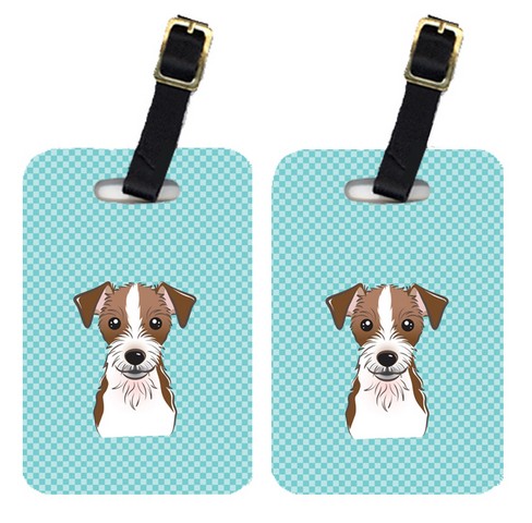 Pair Of Checkerboard Blue Jack Russell Terrier Luggage Tags