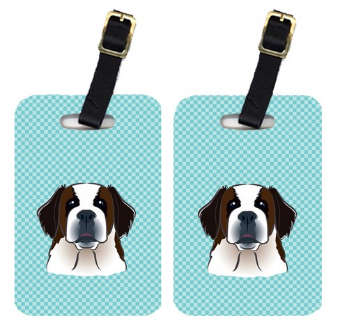 Pair Of Checkerboard Blue Saint Bernard Luggage Tags