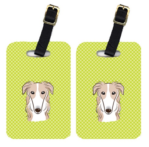 Pair Of Checkerboard Lime Green Borzoi Luggage Tags