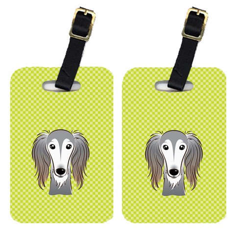 Pair Of Checkerboard Lime Green Saluki Luggage Tags