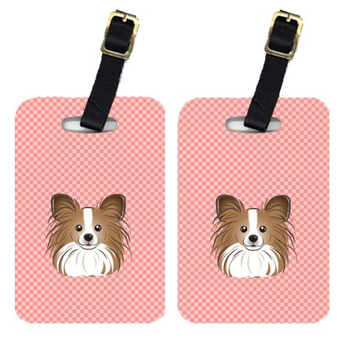 Pair Of Checkerboard Pink Papillon Luggage Tags