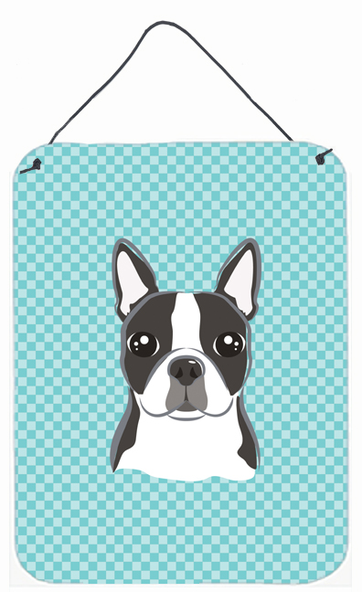 Checkerboard Blue Boston Terrier Wall and Door Hanging Prints