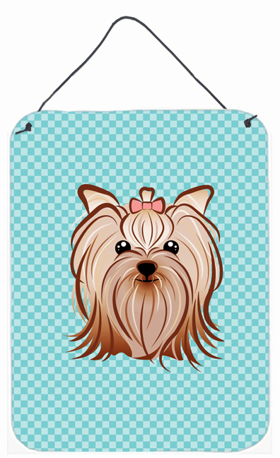 Checkerboard Blue Yorkie Yorkishire Terrier Wall and Door Hanging Prints