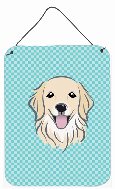 Checkerboard Blue Golden Retriever Wall and Door Hanging Prints