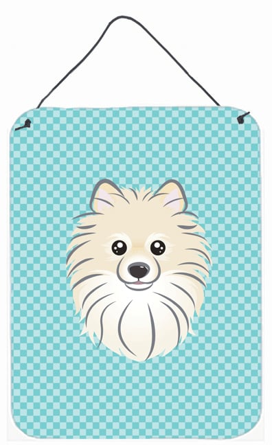 Checkerboard Blue Pomeranian Wall and Door Hanging Prints