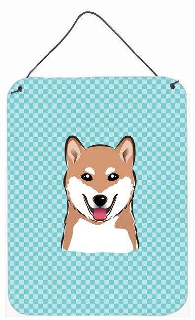 Checkerboard Blue Shiba Inu Wall and Door Hanging Prints