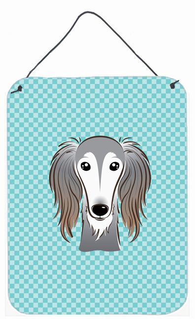 Checkerboard Blue Saluki Wall and Door Hanging Prints