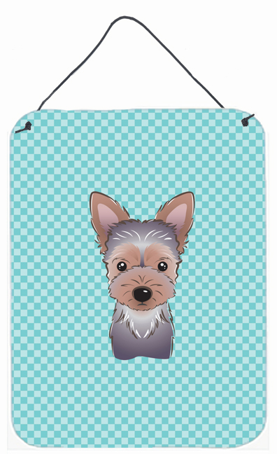 Checkerboard Blue Yorkie Puppy Wall and Door Hanging Prints
