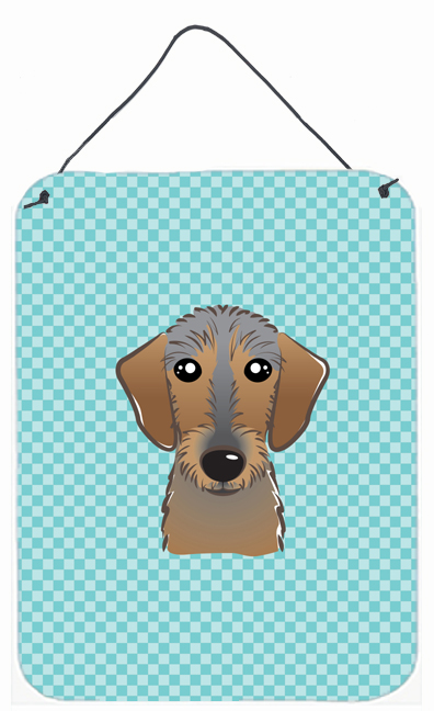 Checkerboard Blue Wirehaired Dachshund Wall and Door Hanging Prints