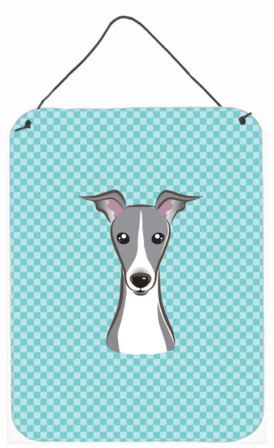 Checkerboard Blue Italian Greyhound Wall and Door Hanging Prints