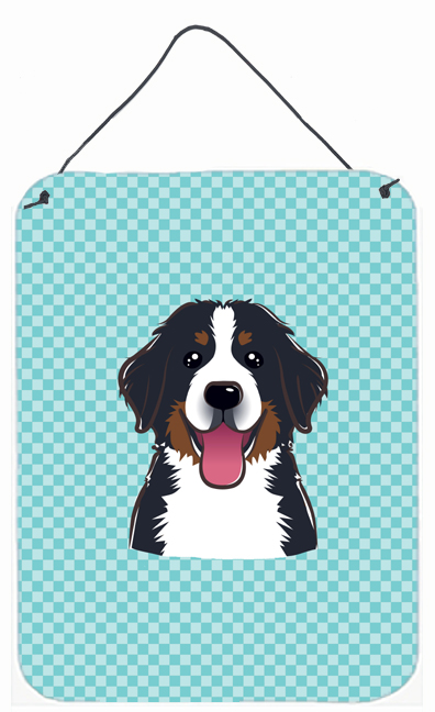 Checkerboard Blue Bernese Mountain Dog Wall and Door Hanging Prints