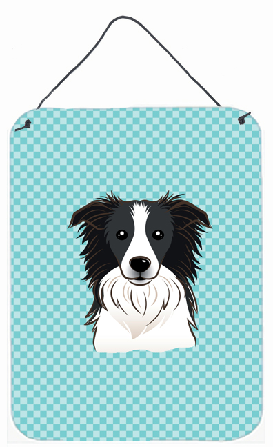Checkerboard Blue Border Collie Wall and Door Hanging Prints