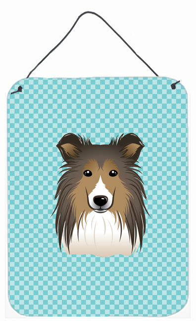 Checkerboard Blue Sheltie Wall and Door Hanging Prints