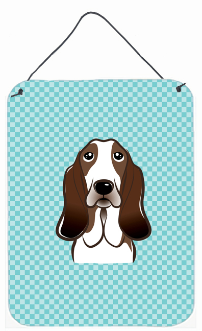 Checkerboard Blue Basset Hound Wall and Door Hanging Prints