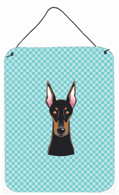 Checkerboard Blue Doberman Wall and Door Hanging Prints
