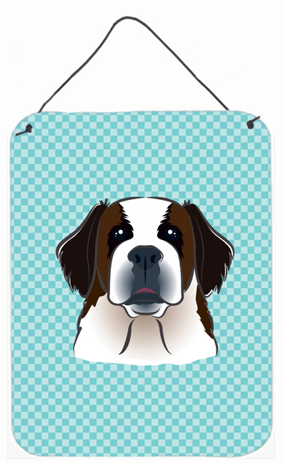 Checkerboard Blue Saint Bernard Wall and Door Hanging Prints