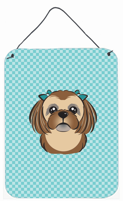 Checkerboard Blue Chocolate Brown Shih Tzu Wall and Door Hanging Prints