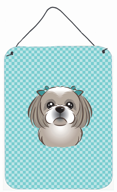 Checkerboard Blue Gray Silver Shih Tzu Wall and Door Hanging Prints